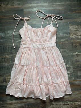 miami Blush Pink Embroidered Tie-Shoulder Mini Dress